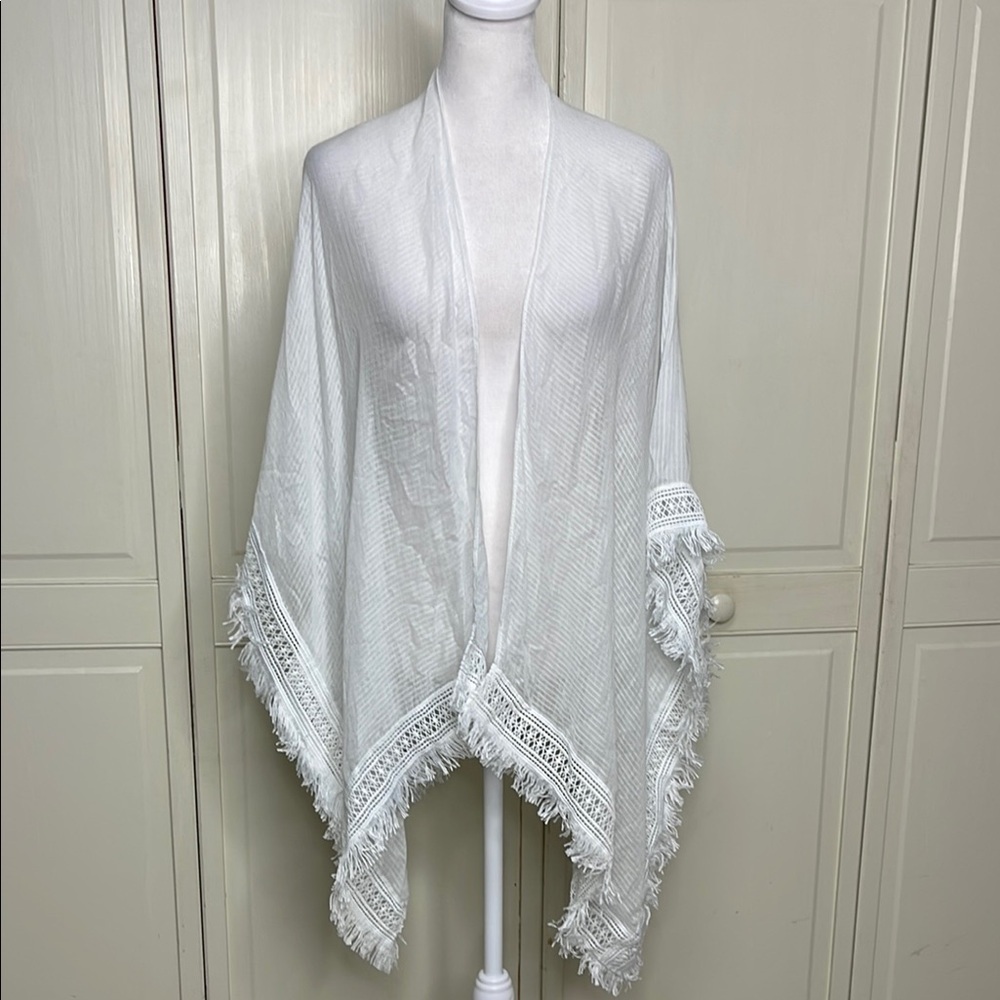 Steve Madden Women’s White Open Front Cardigan White One Sz Coverup Beach Pool